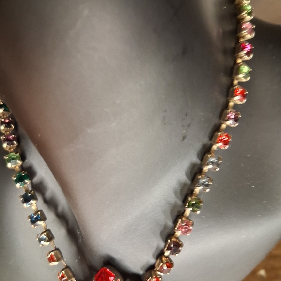 Vintage Art Deco Glass Multi Colored Statement Necklace With Uranium Glass - Picture 7 of 8